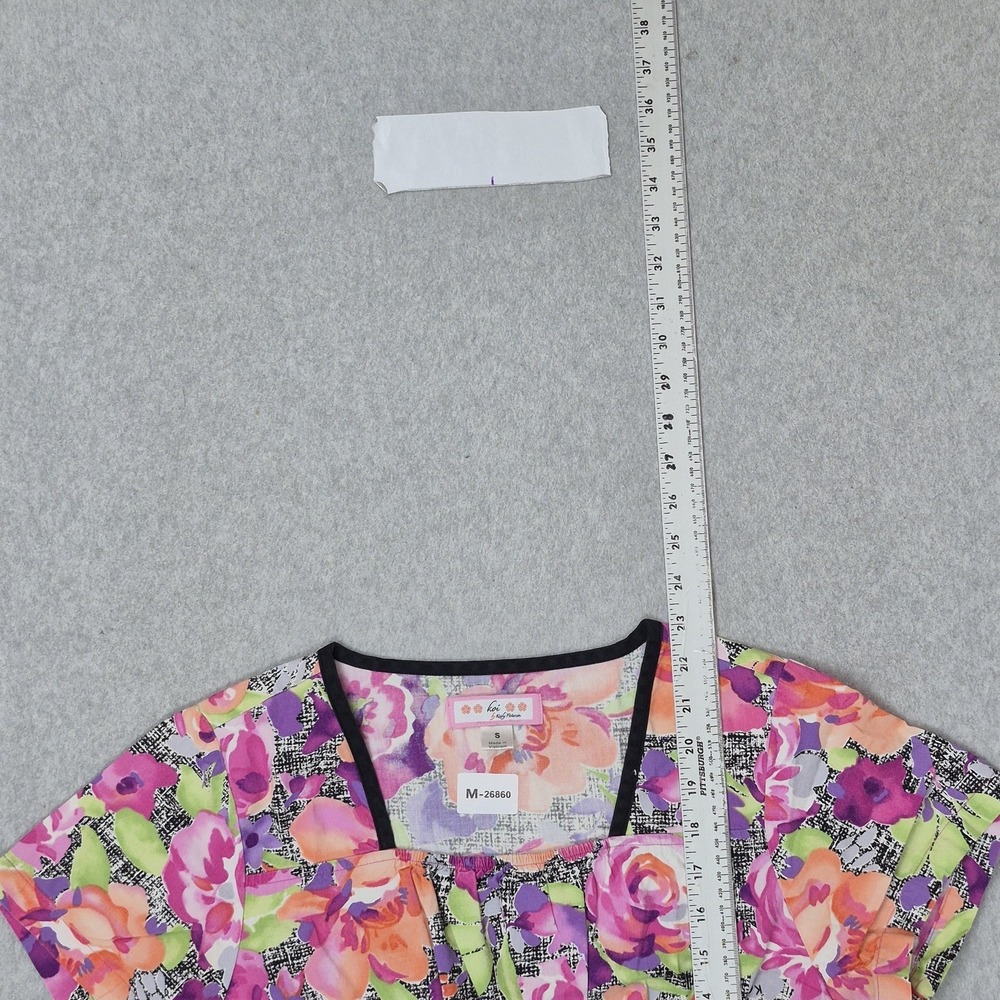 Koi Women Scrub Top S Pink Floral Mock Wrap Coquettecore Button PO#1462 - Picture 8 of 10